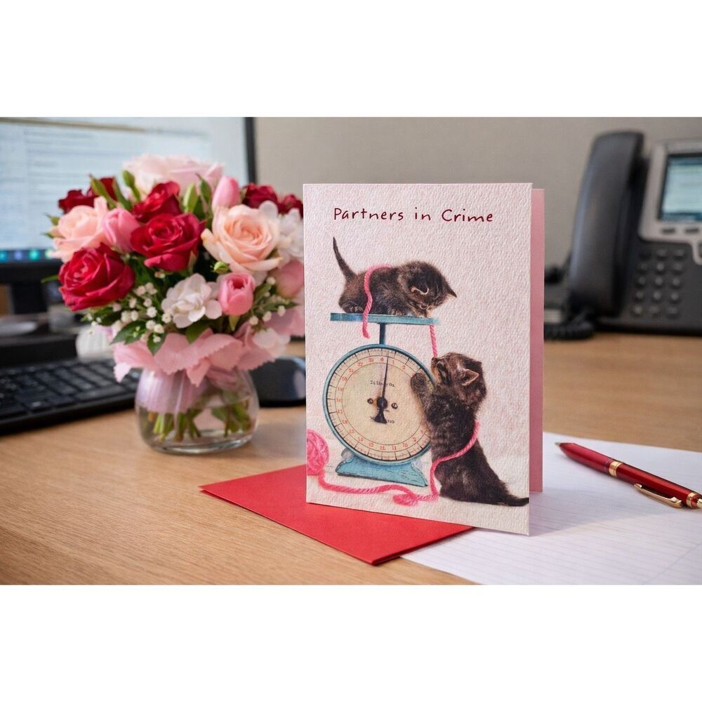 8 Valentine’s Cards Friends Kittens Cats Partners in Crime Vintage Scale NEW set